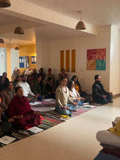A full house for our New Year's meditation session. The group energy amplifies the sense of peace and togetherness.