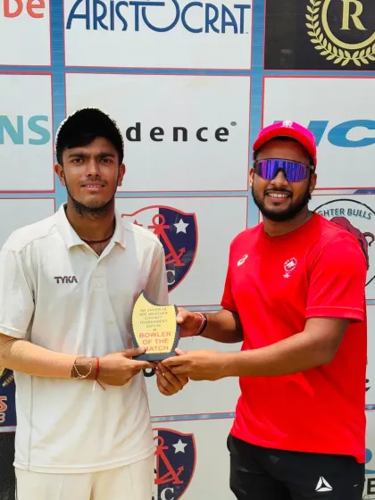 Shashwat Chandravanshi receiving the Best Bowler award for his match-winning spell in the U-16 tournament. His disciplined bowling was crucial for our team's success.