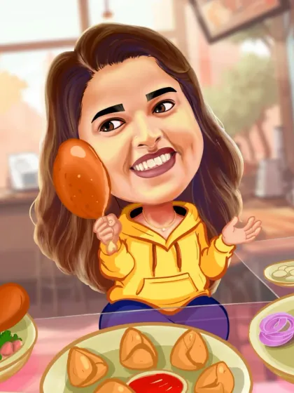 Your invitation should be about you. This client is a complete foodie, so for her birthday, we created this fun caricature showing her enjoying all her favorite snacks. It’s these personal quirks that make an illustration truly special.
