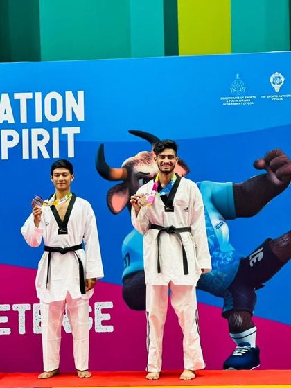 A proud moment for our family. Deepanshu and another medalist on the podium at the 37th National Games.