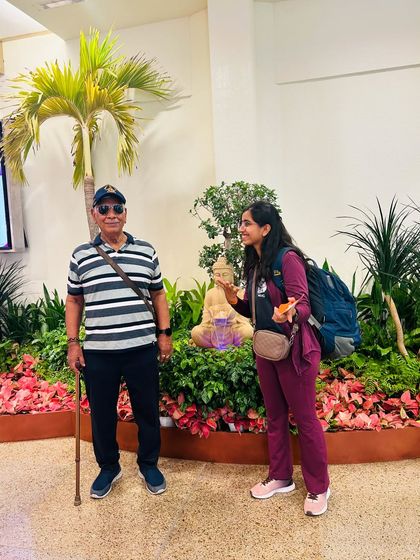 The journey is just as important as the destination. A happy moment at the airport with my family.