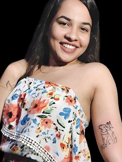 A cute outline tattoo of two dogs hugging.