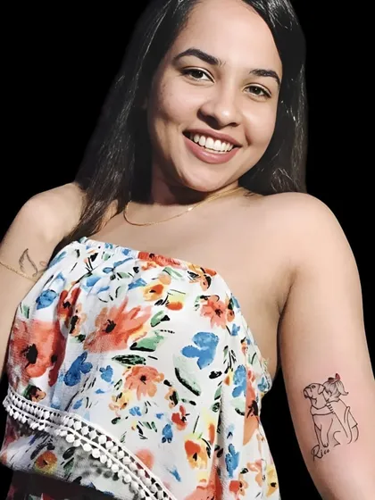 A cute outline tattoo of two dogs hugging.