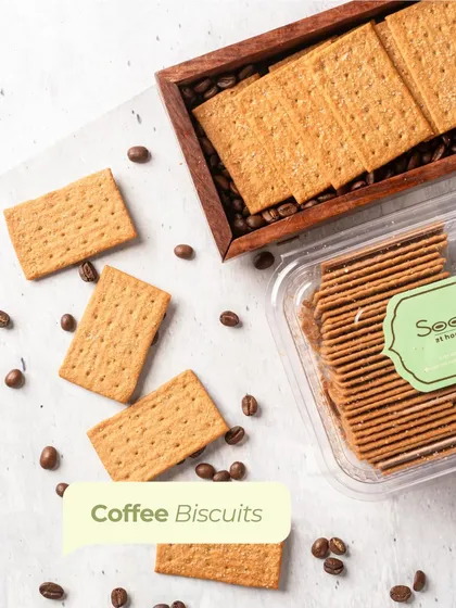 An overhead shot of my Coffee Biscuits, also known as Coffee Crackers. These thin, crisp biscuits are made with real coffee and are perfect for a light, energizing snack.