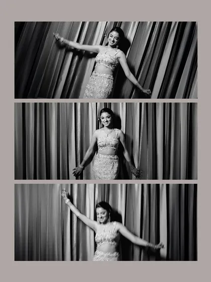 A triptych of the bride, Divya, looking absolutely charming and at ease during her sangeet night, captured in timeless black and white.