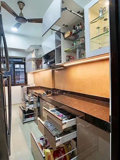 All our drawers and cabinets are designed for maximum storage. This image shows the full extension of our drawers, making it easy to access items even at the very back.