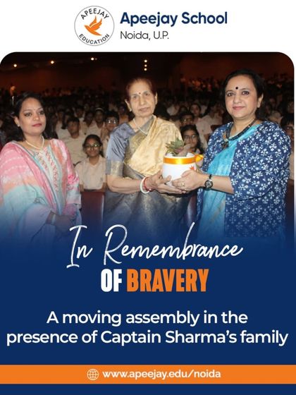 In remembrance of bravery, we held a moving assembly in the presence of Captain Sharma's family. Our Principal is seen here presenting a token of respect, honoring his sacrifice on Kargil Vijay Diwas.