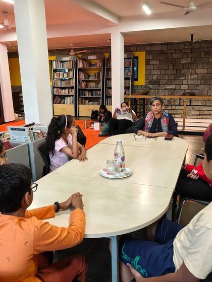 A candid shot of our author session, where kids get to ask questions and dive deep into the world of a book with its creator.
