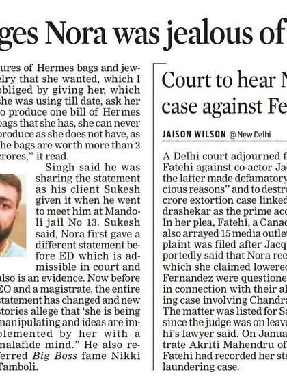 A closer view of the newspaper article covering the defamation case, where I am quoted sharing my client's statement from Mandoli jail.