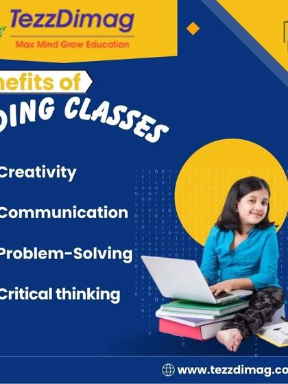 An infographic on the benefits of our coding classes, which foster creativity, communication, problem-solving, and critical thinking skills.