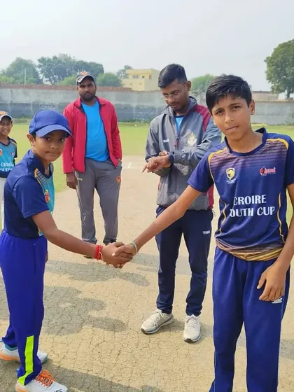 Captains shaking hands before the match between RPCA and YUG Cricket Academy.