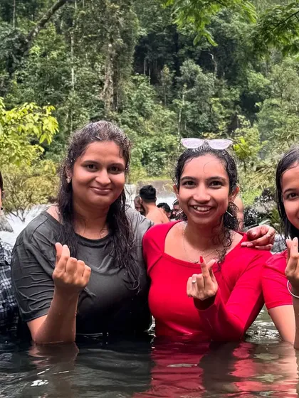 Making memories with new friends in the cool waters of a stream during our Kudremukha adventure. These are the moments that define our trips.