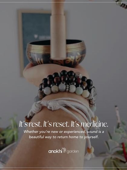 It's rest. It's a reset. It's medicine. Whether you're new or experienced, sound is a beautiful way to return home to yourself, as shown by this close-up of a Tibetan bowl.