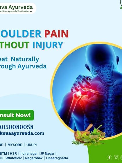 Shoulder pain without a clear injury can be frustrating. We treat it naturally through Ayurveda, identifying the underlying imbalance and using targeted therapies to restore balance and eliminate pain.