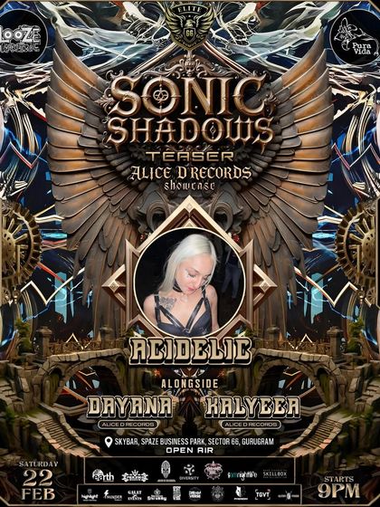 An artist feature poster for Acidelic, one of the supporting acts at our Sonic Shadows teaser party. We believe in promoting the full lineup.