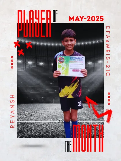 Congratulations to Reyansh, a Player of the Month for May. He showed fantastic dedication and effort on the pitch all month long.
