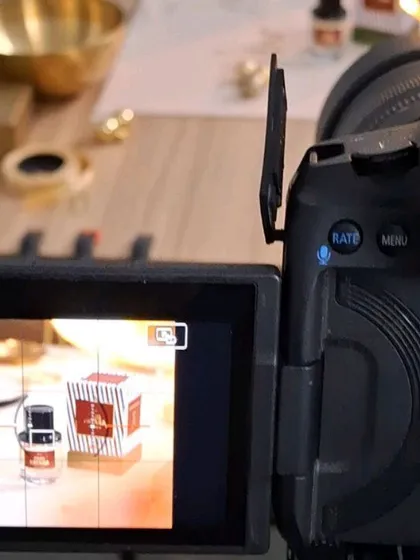 A camera's-eye view of our Diwali-themed perfume shoot. This shot shows how we frame the product and props to create a warm, festive composition.