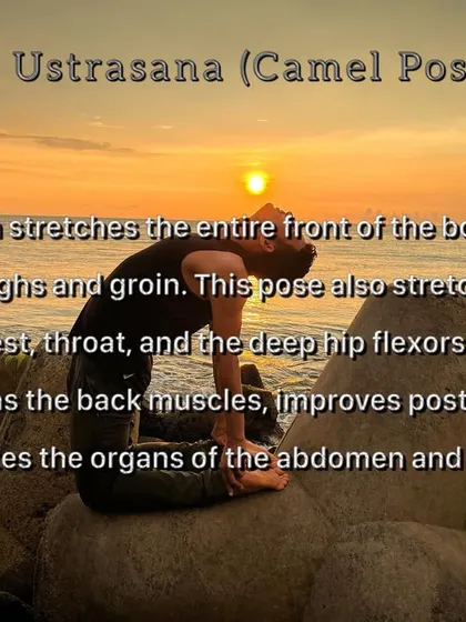 Performing Ustrasana, or the Camel Pose, against a sunset backdrop. This deep backbend is incredible for stretching the entire front of the body, improving spinal flexibility, and strengthening the back muscles. It’s a powerful posture for improving posture and opening the chest.