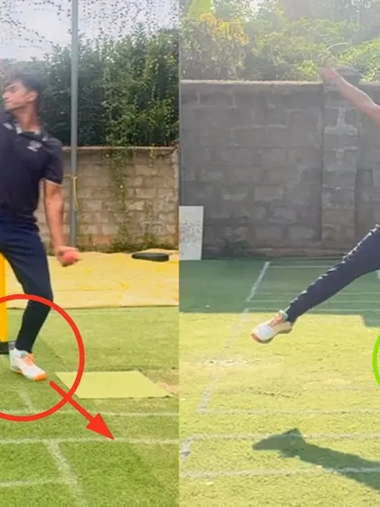 The front foot landing was a key area of focus. You can see the improvement from a misaligned landing to a controlled one, which is crucial for consistency.