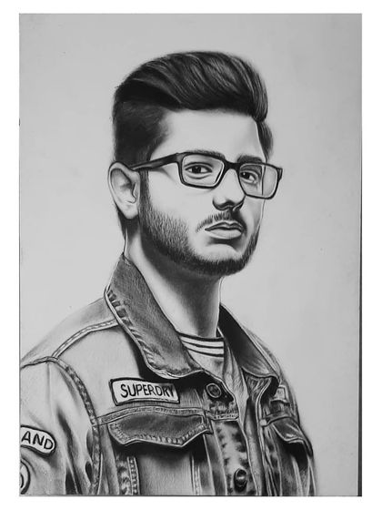 The 72-hour process of drawing CarryMinati. You can see how I start with the glasses and face, then build out the details of his signature denim jacket.