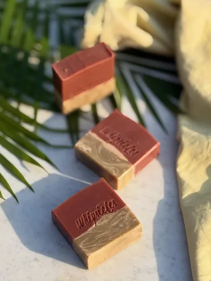 Our cult-favorite Watermelon Limeade soap, a limited summer treat. It's colored naturally with French green clay and rose clay for a refreshing look.