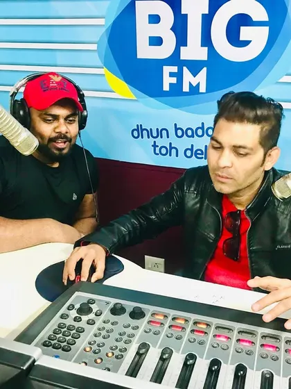 Behind the console at the Big FM studio with RJ Shahnawaz.