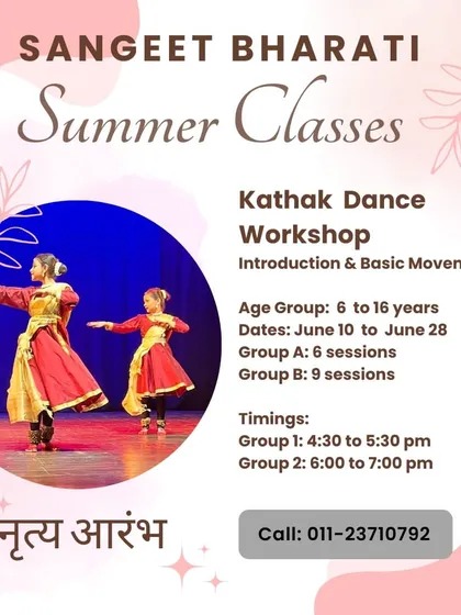 We invite older children and teens to begin their classical dance journey with our 'Nritya Aarambh' Kathak workshop. This poster outlines the details for our summer classes, which focus on foundational movements, rhythm, and expression for ages 6 to 16.