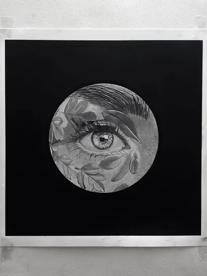 A surrealist piece from my eye series, combining a realistic eye with natural leaf elements.