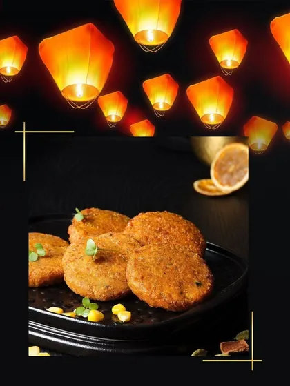 This festive season, welcome an era of Indian royal flavors. Our menu features traditional delights like these corn and lentil tikkis, perfect for your Diwali celebration.