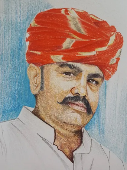 A commission work on A4 paper using color pencils. I enjoyed creating the texture and vibrant red color of the traditional Rajasthani turban.