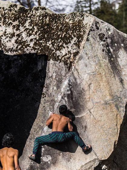 Utkarsh in his element, tackling a powerful bouldering move. The "People of Romp" series highlights the diverse and inspiring individuals who join our annual festival.