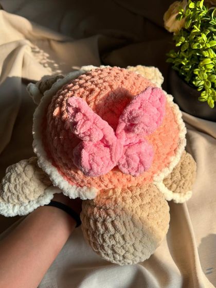 Another look at our butterfly turtle, showing the detail on its shell. All our toys are hand-washable and made to last.