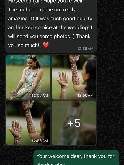 "The mehendi came out really amazing :D". A wonderful review from my NRI bride Rashmi from the USA, who was so happy with the quality and design.
