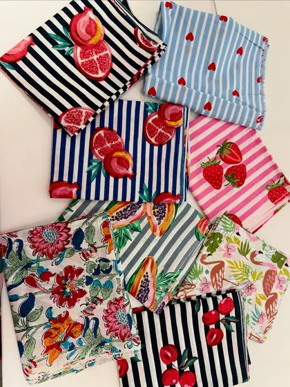 A peek at the vibrant and playful fabric prints we use. From fruity and floral patterns to classic stripes, we have a wide selection to bring your custom design ideas to life, whether it's for a dress, shirt, or a co-ord set.