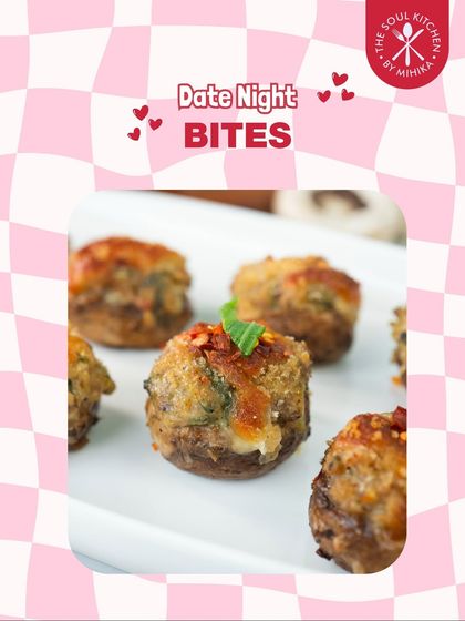 Date night bites to make your evening delicious. These cheesy stuffed mushrooms are a perfect start to a romantic meal.