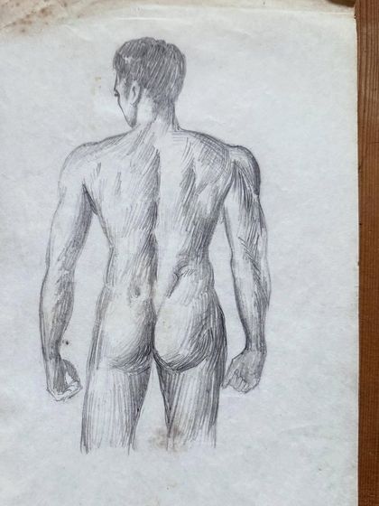 This back-view study was crucial for understanding the complete three-dimensional form of the body. In styling, a look must be compelling from every angle, and this foundational knowledge ensures a comprehensive approach.