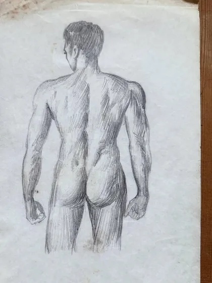 This back-view study was crucial for understanding the complete three-dimensional form of the body. In styling, a look must be compelling from every angle, and this foundational knowledge ensures a comprehensive approach.