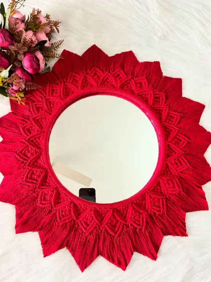 Another angle of the big red mirror mandala, showing how it catches the light. You can see my phone reflection, showing how functional it is too!
