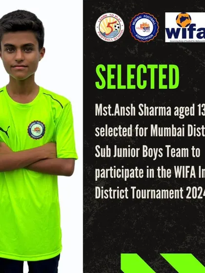Announcing the selection of Ansh Sharma for the Mumbai District Sub Junior Boys Team. His hard work and consistency have paid off.