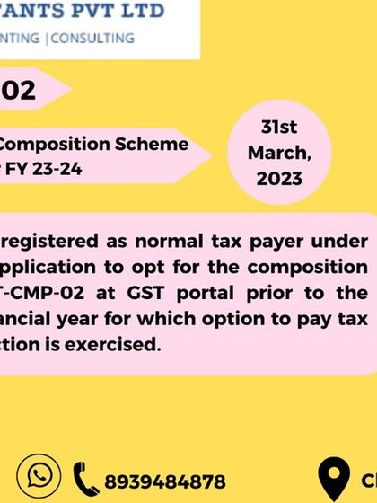 For taxpayers wanting to opt for the GST Composition Scheme for the next financial year, there is a deadline to file the application in Form GST-CMP-02. This post serves as a crucial reminder to make the switch on time.