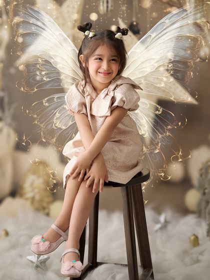 Every child deserves to feel magical. With a touch of digital artistry, we added glowing fairy wings to this portrait, transforming a sweet smile into an enchanting moment.