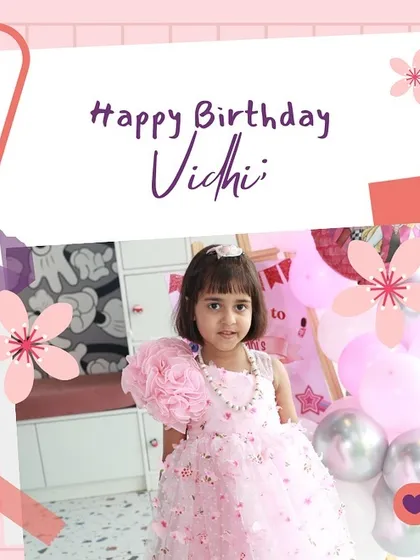 A "Happy Birthday" graphic for Vidhi, the star of her Barbie-themed party.