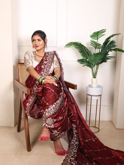 Another angle of the seated pose, highlighting the comfort and style of the readymade Nauvari.