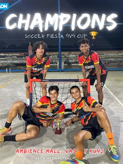 Another tournament, another victory. Our players celebrate winning the Soccer Fiesta 4v4 Cup, proving their skill and teamwork in a competitive futsal environment.
