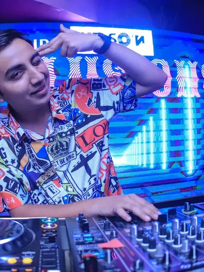 A close-up shot from a club gig, showing my personality and style.