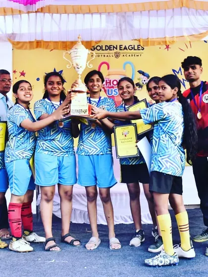 Our Under 15 girls' team proudly holding their runners-up trophy from the Chote Ustad Trophy Season 3. Their performance was a fantastic display of skill and teamwork.