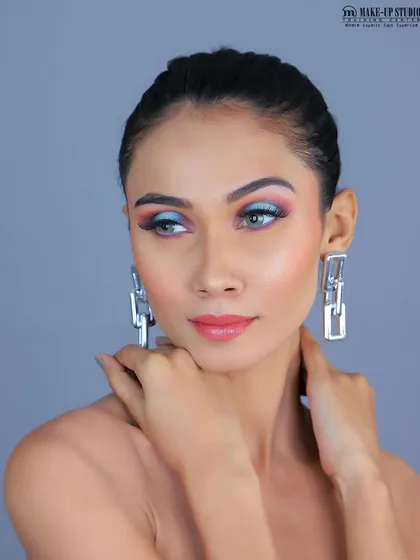 Another angle of the creative look, showing how the colors blend and interact. This is where makeup becomes true artistry.