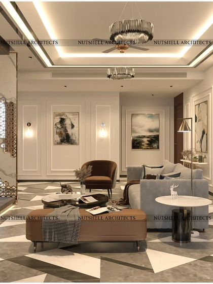 Another view of the living lobby, looking towards the large windows that flood the space with natural light. The arrangement of furniture creates a cozy and inviting seating area, perfect for welcoming guests.