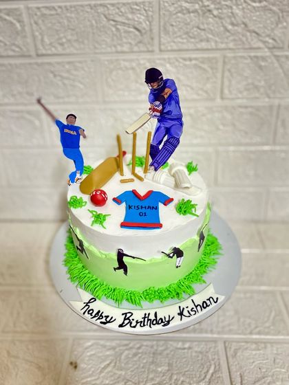 Our ever-popular cricket theme cake, perfect for celebrating a birthday with a passion for the sport.
