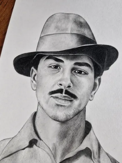 A powerful portrait of the freedom fighter Bhagat Singh, capturing his determined and youthful spirit.